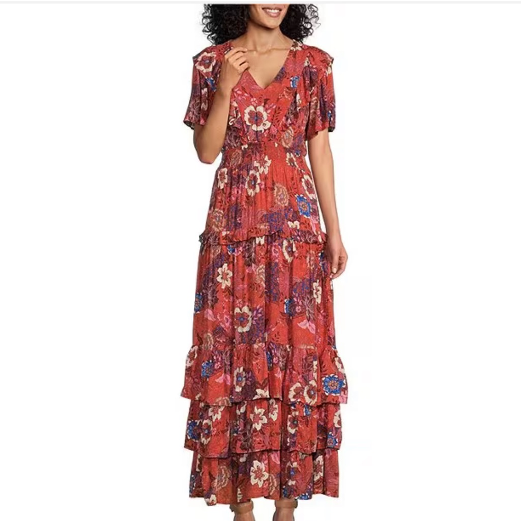 Nurture By Westbound Botanical Floral Print V-Neck A-Line Maxi Dress.
